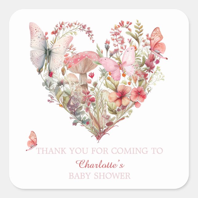 Sticker Carré Baisers à papillon Baby shower Woodland (Devant)