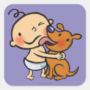 Sticker Carré Baisers de chiots pour le bébé