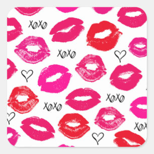 Sticker Carré Baisers XOXO rouge et rose