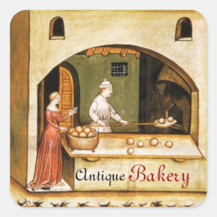 STICKER CARRÉ BAKER À FOUR ANTIQUE, BOUTIQUE DE PAIN DE BAKERY