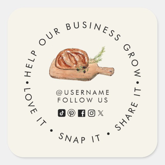 Sticker Carré Bakery Help our Business Grow Social media (Devant)