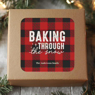 Sticker Carré Baking à travers la neige Buffalo Plaid Noël