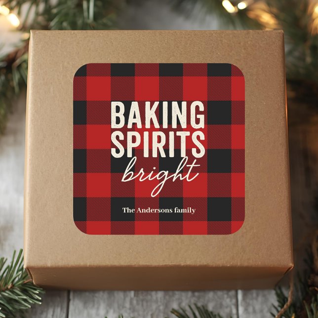 Sticker Carré Baking Spirits Bright Buffalo Plaid Noël (Créateur téléchargé)