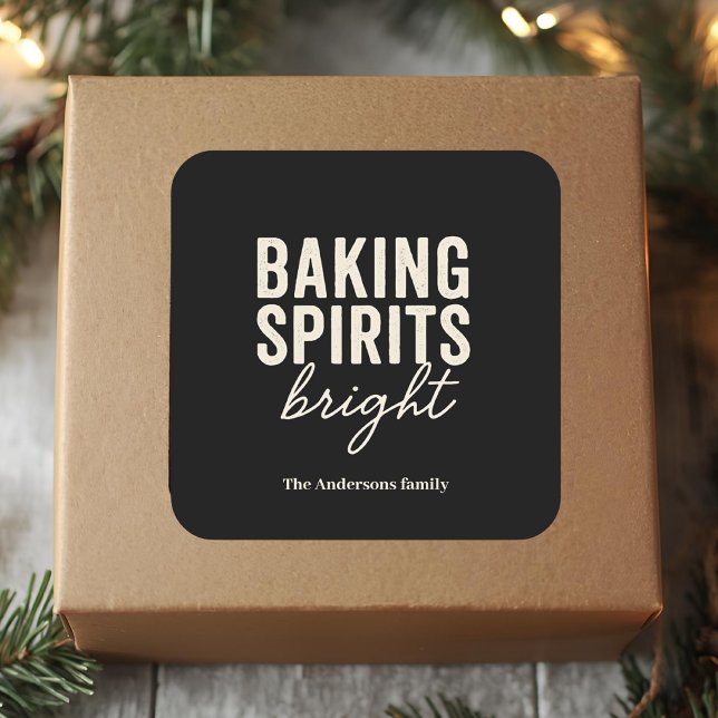 Sticker Carré Baking Spirits Bright | Noël noir moderne  (Créateur téléchargé)