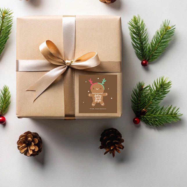 Sticker Carré Baking Spirits Bright Reindeer Gingerbread Cookie  (Créateur téléchargé)