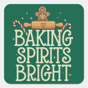 Sticker Carré Baking Spirits brillant Noël Drôle Noël Baker