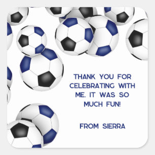 Sticker Carré bal de football noir bleu filles garçons fête d'an