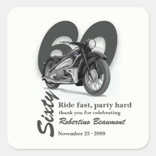 Sticker Carré Balade en moto classique grise - 60 ans