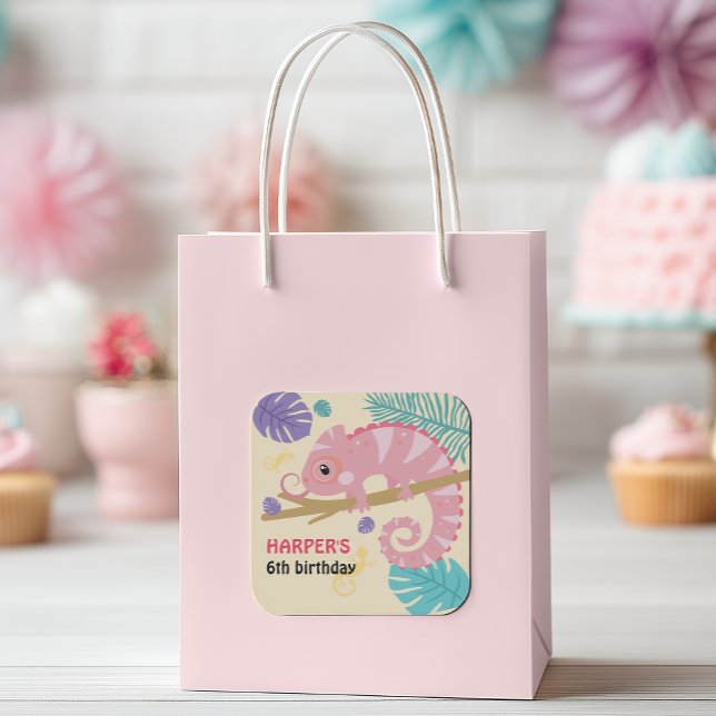 Sticker Carré Balances et queues Reptile fille Anniversaire (You'll be “swamped” for guests with our scales and tails girl's reptile birthday party supplies! )
