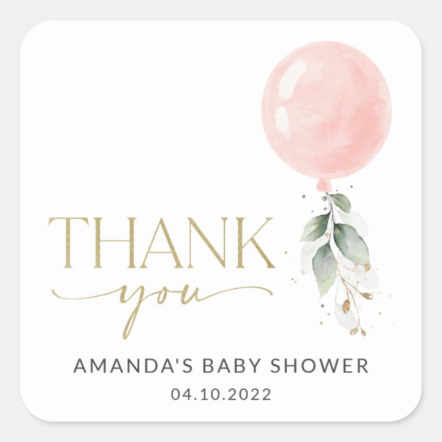 Sticker Carré Balcon rose, Eucalyptus, Verdure, Baby shower (Devant)