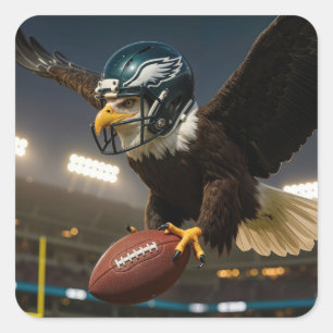 Sticker Carré Bald Eagle avec football et casque au stade