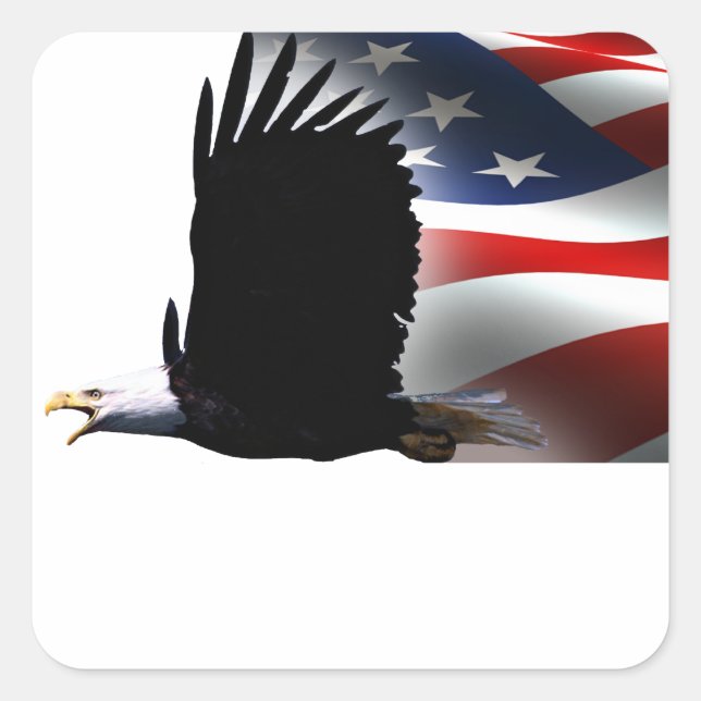 Sticker Carré Bald Eagle vole le Jour commémoratif du drapeau (Devant)
