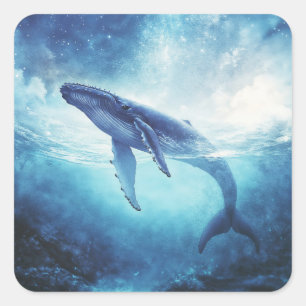 Sticker Carré Baleine à bosse dans des eaux étoilées