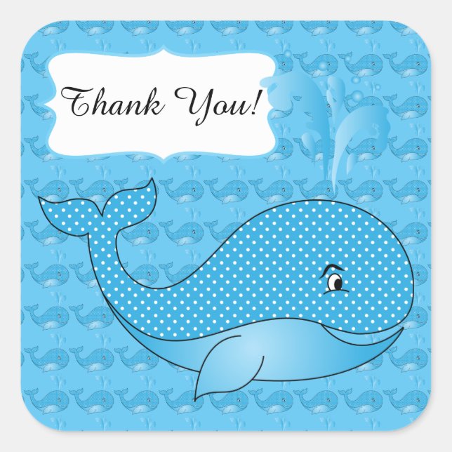 Sticker Carré Baleine Bébée Bleue Polka | Texte do-it-yourself (Devant)