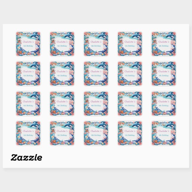 Sticker Carré Baleine blanche bleu mermaid baleine requin annive (Feuille)