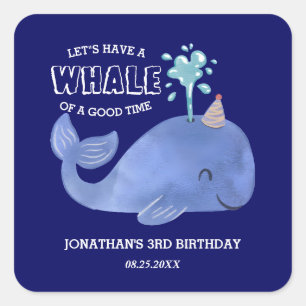 Sticker Carré Baleine d'un temps mignon Casquette de fête Marine