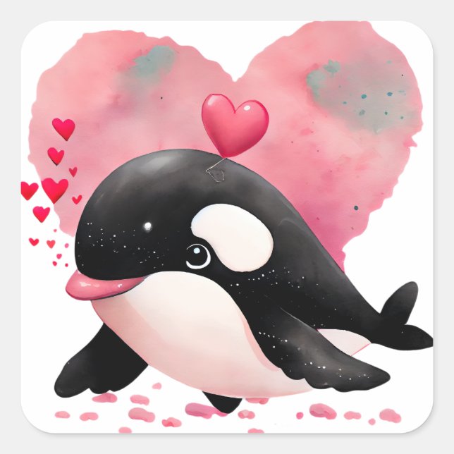 Sticker Carré Baleine Mignonne au Coeur pour la Saint-Valentin (Devant)