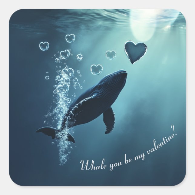 Sticker Carré baleine tu es ma valentine (Devant)