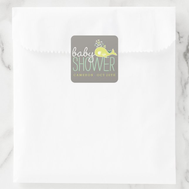 Sticker Carré Baleine verte Enceinte Avec Baby shower Twins (Sac)