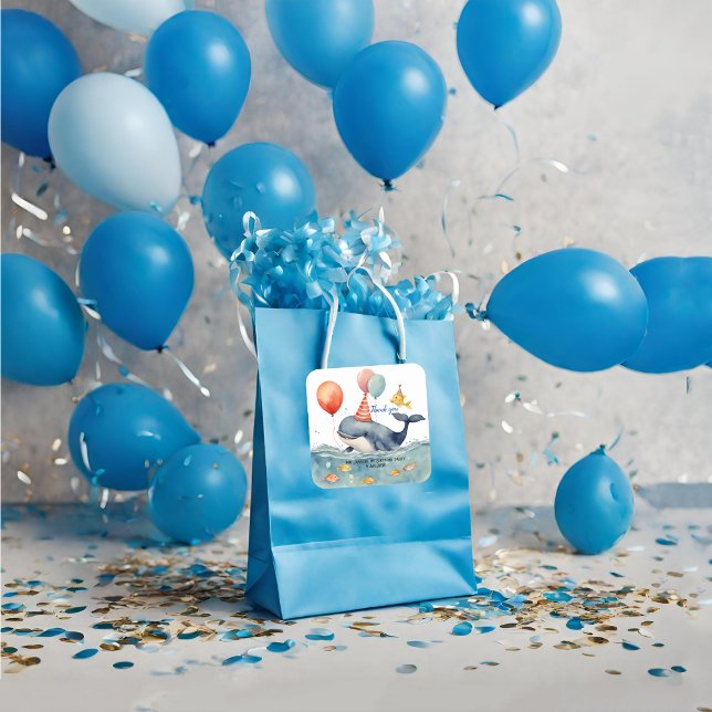 Sticker Carré Baleines faire un Merci d'anniversaire aux garçons (Créateur téléchargé)