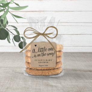 Sticker Carré Balise Baby shower rustique, Kraft, Merci neutre