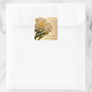 Sticker Carré Balise blanche double jonquilles Mariage Merci Fav