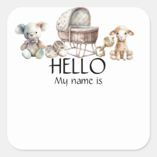 Sticker Carré Balise Boho Genre Neutre Baby shower Nom