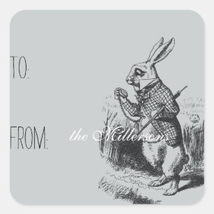 Sticker Carré Balise cadeau Alice in Wonderland White Rabbit