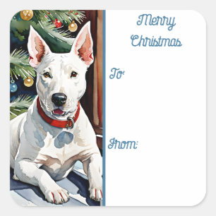 Sticker Carré Balise cadeau Carré de vacances Bull Terrier