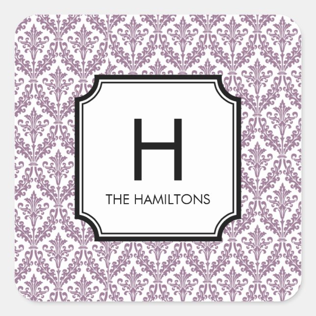 Sticker Carré Balise cadeau Damask Monogramme Sticker/Sticker Fa (Devant)