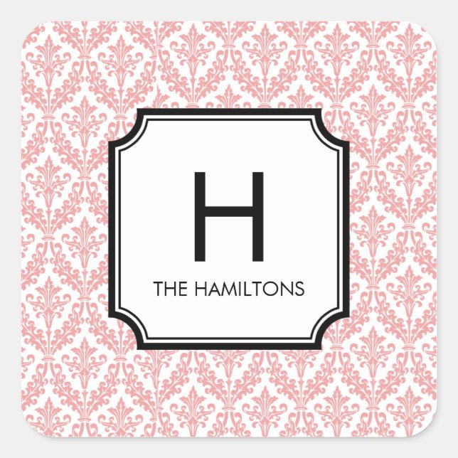 Sticker Carré Balise cadeau Damask Monogramme Sticker/Sticker Fa (Devant)