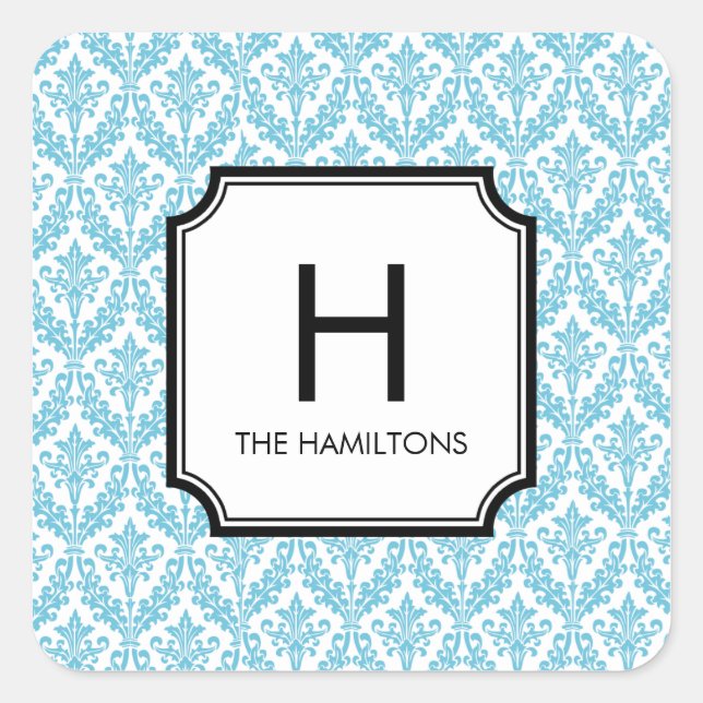 Sticker Carré Balise cadeau Damask Monogramme Sticker/Sticker Fa (Devant)