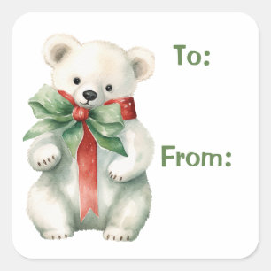 Sticker Carré Balise cadeau d'aquarelle de l'ours polaire