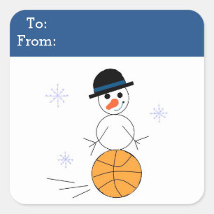 Sticker Carré Balise cadeau de basket-ball Snowman