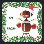 Sticker Carré Balise cadeau de football Holly Christmas<br><div class="desc">Cet autocollant cadeau de Noël de football joyeux est parfait pour tous ceux qui aiment le sport du football.</div>