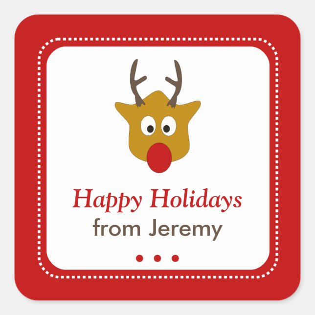 Sticker Carré Balise Cadeau de Noël du renne (Devant)