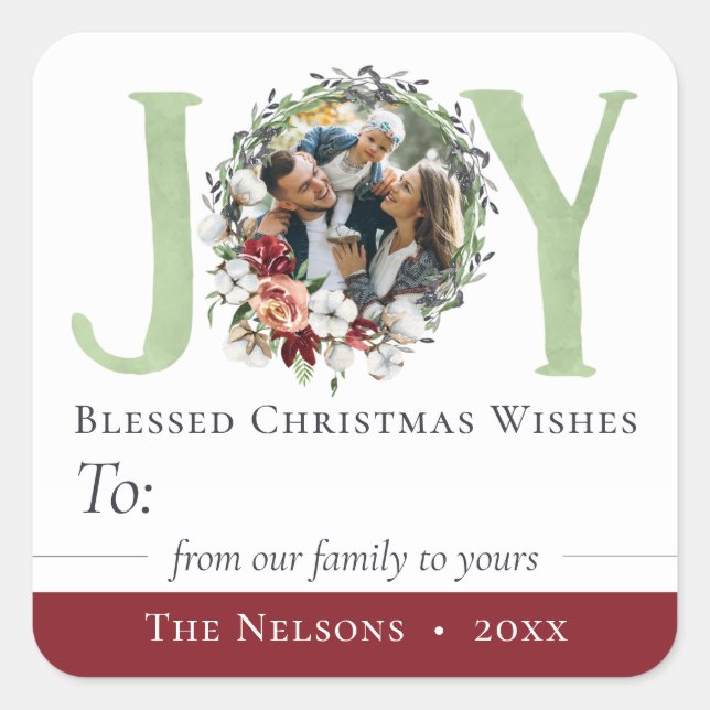 Sticker Carré Balise Cadeau de Noël Floral Sud À / De (Devant)