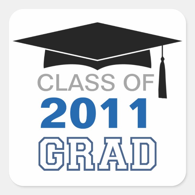 Sticker Carré Balise cadeau de remise de diplômes de classe bleu (Devant)