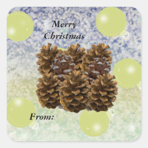 Sticker Carré Balise cadeau Festive Pinecones