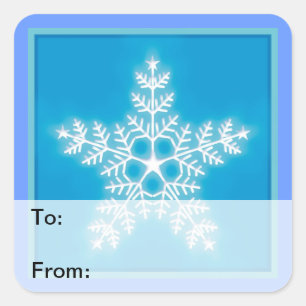 Sticker Carré Balise cadeau Fléau de neige bleu et blanc