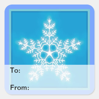 Sticker Carré Balise cadeau Fléau de neige bleu et blanc