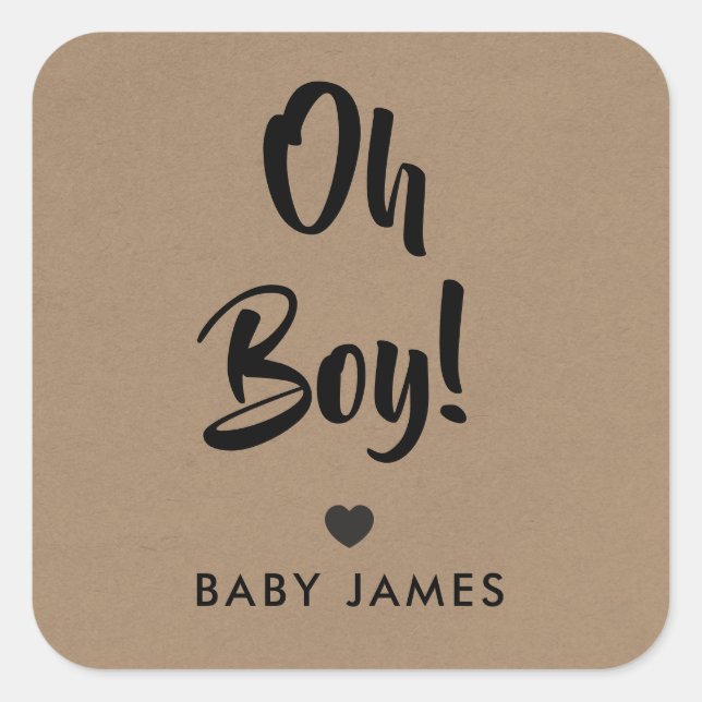 Sticker Carré Balise cadeau garçon, Balise cadeau Baby shower, K (Devant)