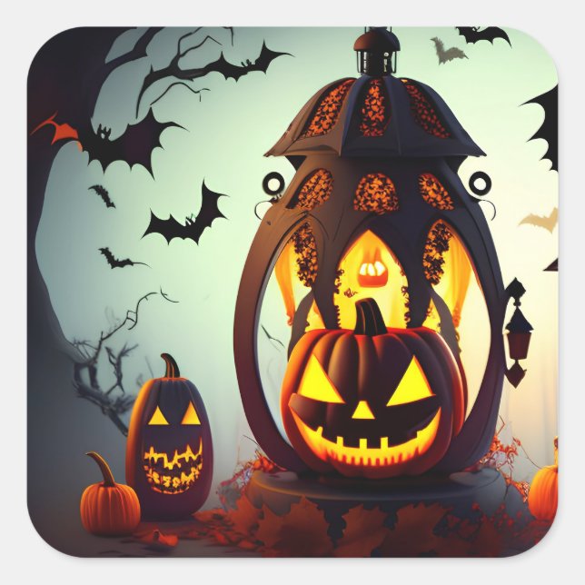 Sticker Carré Balise cadeau Halloween (Devant)