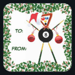 Sticker Carré Balise cadeau Holly Christmas Billiards<br><div class="desc">Cet autocollant cadeau de Noël de billard jolis est parfait pour toute personne qui aime une bonne partie de billard.</div>