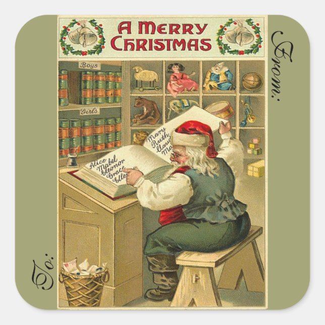 Sticker Carré Balise cadeau Père Noël de Victoria (Devant)