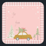 Sticker Carré Balise cadeau Pink Retro Christmas Car Woodland<br><div class="desc">autocollant de Noël rose rétro - parfait pour les gourmandises,  les friandises et les cadeaux! Personnalisez avec votre propre message pour cette touche parfaite !</div>