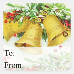 Sticker Carré Balise cadeau Vintage Christmas Bells