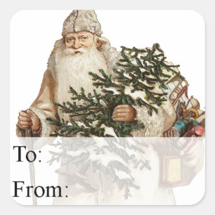 Sticker Carré Balise cadeau Vintage Jolly St Nick