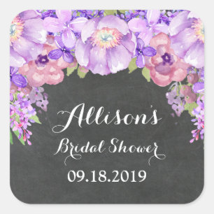 Sticker Carré Balise Chalkboard Purple Floral Fête des mariées F