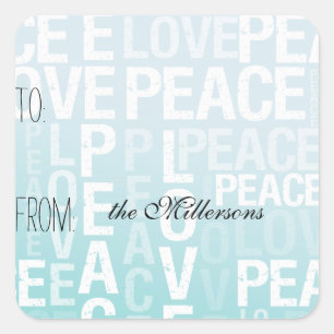 Sticker Carré Balise de cadeau Aqua Blue Ombre Love Peace